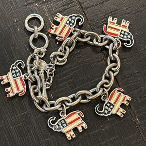 Cookie Lee Patriotic Elephant Charm Braceletl Flag America